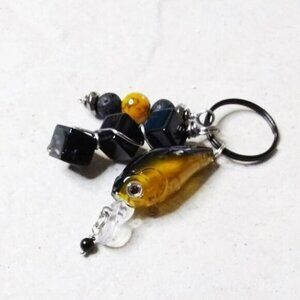 Yellow & Black Fishing Lure! Beaded Key Chain - Fishing Key Ring! Gift for Dad!
